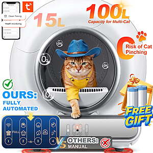 Self Cleaning Cat Litter Box, 115L Automatic Litter Box w/ Liner, 10 Sensor Protection for Multi Cat, Dual APP+ Panel Control,Odor Removal,Litter Box $132.99