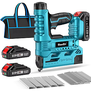 SEESII 18 Gauge Cordless Brad Nail Gun Kit w/1000 Nails + 2 x 21V Batteries + Charger; free S&H $64.83