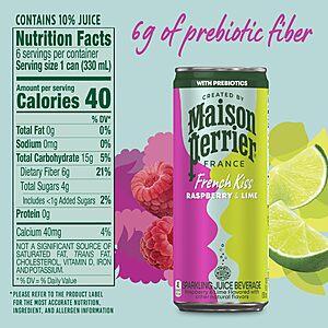 $8.77 S&S Clip Q Maison Perrier French Kiss Sweetened Sparkling Juice Beverage, Raspberry & Lime Flavors With Real Fruit Juices, 24Pk