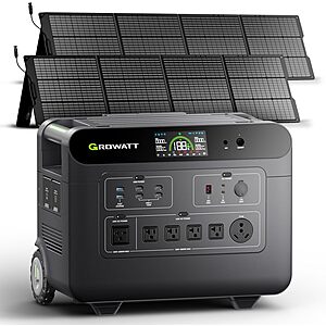 GROWATT HELIOS 3600 Portable Power Station with 400W Solar Panel, 3600Wh LFP Battery, Expandable to 240V/7200W AC Output $1599