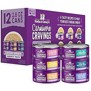 [SnS, AC] $15.39 | 12-Pack 2.8-Oz Stella & Chewy's Carnivore Cravings Savory Shreds Canned Wet Cat Food Variety Pack at Amazon
