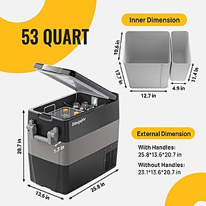$237.49-$290 AMAZON BougeRV 12V Portable Refrigerator 53 Quart Car Freezer Fridge Electric Cooler12V/24V DC 110~240Volt AC for Camping (with or without: 53Qt Insulated Cover)