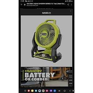 Factory blemish Ryobi 18V ONE+ Hybrid WHISPER SERIES 7.5" Fan