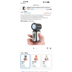 W & O Handheld Mini Fan with Semiconductor Cooling,Speed (1-199) Personal Turbo Portable Fan 4300mAh Rechargeable,Powerful 20000RPM Pocket Hand Fans  $9.98