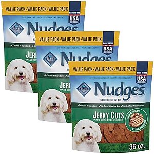 $24.98* | 3-Pk 36-Oz Blue Buffalo Nudges Jerky Cuts Natural Dog Treats (Chicken) at Amazon