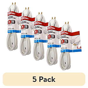 $8.97: (5 pack) Hyper Tough 6FT 16AWG Indoor Household Extension Cord, 125V, 13A at Walmart