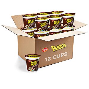 Cocoa PEBBLES Chocolate Breakfast Cereal for Kids, Gluten Free, Made with Sweetened Puffed Rice, On-the-Go Snack, 2 oz Individual Cup (Pack of 12) for $5.46
