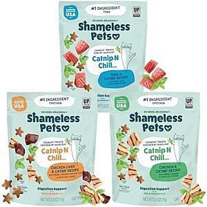 [SnS] $4.96 | 3-Pk 2.5oz. Shameless Pets Crunchy Cat Treats (variety pack) at Amazon