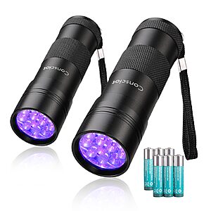 2 Pack Consciot UV Flashlight Black Light, Consciot 12 LED 395nm Ultraviolet(3 AAA batteries Included) $6.59 + Free S&H w/ Prime or $35+