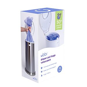 3 Pack Ubbi Diaper Pail Plastic Bags (75 count, 13-gallon disposable baby waste bags) $15.99 + Free S&H w/ Prime or $35+