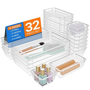 StorMiracle 32 PCS 4-Size Clear Plastic Drawer Organizer Set Black $7.49 + Free S&H w/ Prime or $35+