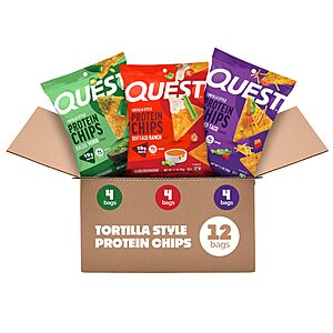 Quest Nutrition Game Day Tortilla Style Protein Chips Variety Pack, Buffalo Ranch, Salsa Verde, Loaded Taco (4 of Each), 1.1 oz (Pack of 12)~$15.11 After Coupon & S&S @ Amazon