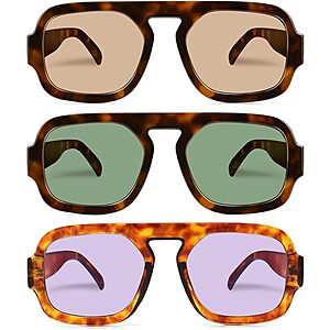 3-Pack YMRFW Men's or Women's Retro Square Aviator Sunglasses (Various) $7.47 + Free Shipping