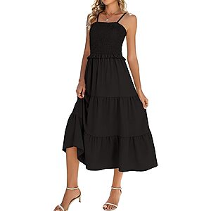 Younrui Women's Smocked Tiered Maxi Dress (Various) $9.99 + Free Shipping w/ Prime or on $35+