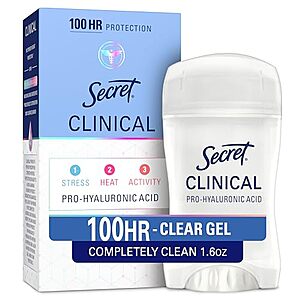 [SnS, AC] $6.02 | 1.6-Oz Secret Clinical Strength 100HR Sweat & Odor, Clear Gel Antiperspirant Deodorant for Women at Amazon