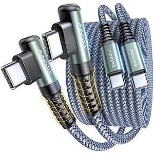 [AC] $4.99* | 2-Pk 6.6' Ainope 60W USB-C Right Angle Braided Charging Cables at Amazon