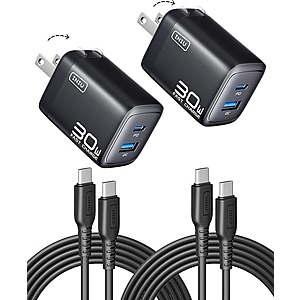 2-Pk INIU 30W GaN Mini USB-C/A Wall Charger w/ 2x 5' USB-C Cable (Black) $8.40 + Free Shipping w/ Prime or orders $35+