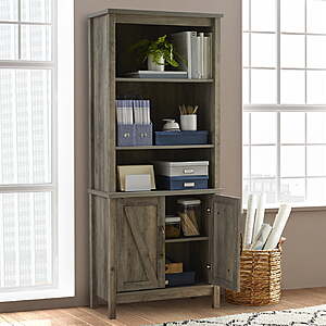 Better Homes & Gardens Modern Farmhouse Bookcase with Doors, Gray Finish, $95.38,  Alabaster, $106, FS, Walmart