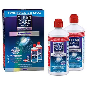 2-Pack CLEAR CARE PLUS Cleaning & Disinfecting Contact Lens Solution with HydraGlyde 12 0z $9.88 with S&S