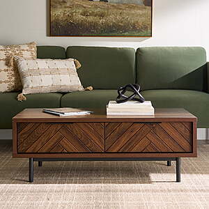 Better Homes and Gardens Wyatt Geo Modern Rectangular Wood Coffee Table with Storage, Walnut Brown, $118, FS, Walmart