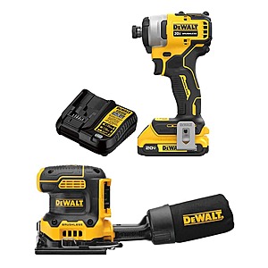 DeWalt ATOMIC 20V MAX Lithium-Ion Brushless Cordless Compact 1/4 in. Impact Driver & 1/4 Sheet Sander w/2Ah Battery & Charger $228