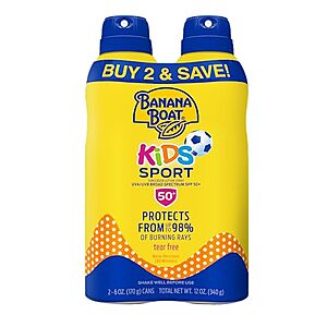 [SnS, AC] $8.50* | 2-Pk 6-Oz Banana Boat Kids Sport SPF 50 Sunscreen Spray at Amazon