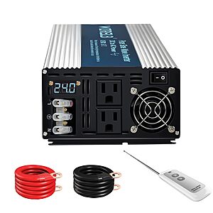 WZRELB 2500W Pure Sine Wave Inverter 24V DC to 110V 120V AC with LED Display,Remote Controller $97.95