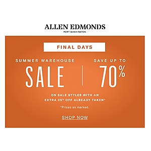 Allen Edmonds Summer Warehouse Sale Save up to 70% Off