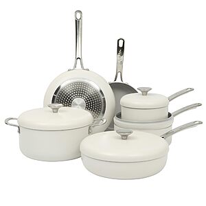 10-Piece Sur La Table Kitchen Essentials Ceramic Nonstick Forged Aluminum Cookware Set (Linen White) $39.12 + Free Shipping