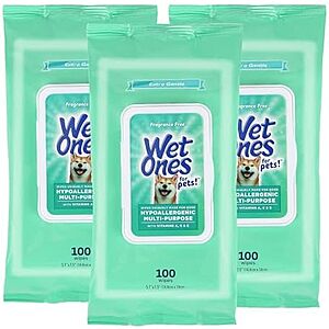 (3) 100-Count Wet Ones Fragrance-Free Multi-Purpose Pet Wipes w/ Vitamins A, C & E $11.30 w/ S&S + Free Shipping w/ Prime or on $35+