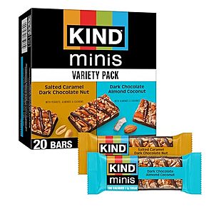 [AC] $4.79 | 20-Pack 0.7-Oz KIND Minis Bars (Salted Caramel Dark Chocolate Nut/ Dark Chocolate Almond Coconut) at Amazon