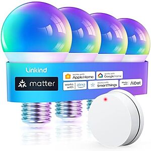 [Prime, AC] $16.99* | 4-Pk Linkind Matter WiFi Smart RGBTW LED Light Bulbs w/ Remote at Amazon