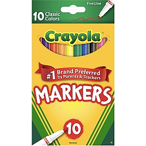 Crayola 10-Count Classic Fine Line Markers $1 + Free Store Pickup at Staples $0.99