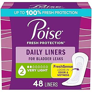 [SnS, AC] $3.76 | 48-Count Poise Daily Liners Incontinence Panty Liners (Regular Length) at Amazon