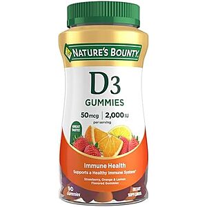 [SnS, AC] $5.09* | 90-Ct Nature's Bounty Vitamin D3 Immune Health Supplement Gummies (Mixed Fruit) at Amazon
