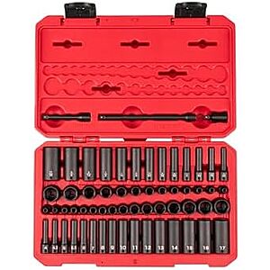 $126.20* | 61-Pc TEKTON 1/4" Drive Shallow & Deep 6-Point Impact Socket Set w/ Case at Amazon