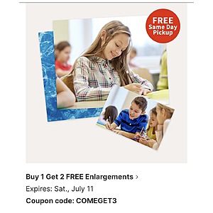 Walgreens photo: $1.99 Same Day 11x14 Poster + B1G2 Free enlargements