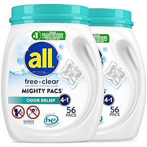 [SnS, AC] $30.98 | 2 × 2-Pack 56-Load all free clear MIGHTY PACS Odor Relief, Laundry Detergent Pacs ($15.50 each) at Amazon