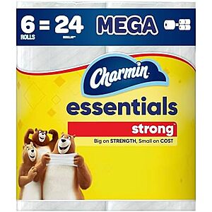[SnS, AC] $3.74 | 6-Pack 429-Sheets Charmin Essentials Strong Toilet Paper Mega Rolls at Amazon
