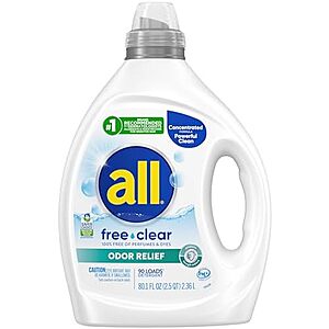 [SnS, AC] $32.29 | 3 × 80.1-Oz all free clear, Odor Relief, Liquid Laundry Detergent ($10.76 each) at Amazon