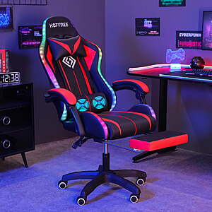 Hoffree Gaming Chair with Massage PU Leather Office Chair with Footrest and LED Light Gamer Chair Lumbar Support Adjustable Headrest High Back Computer Chair $119.98