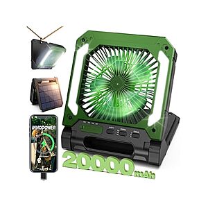 Hakol 20000mAh Rechargeable Solar Camping Fan $21.99 + Free S&H w/ Prime at Woot!