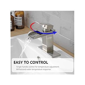 $33 PRIME WOOT Shipped: BATHLAVISH Waterfall Bathroom Faucet, Brushed Nickel Modern Single Handle Bathroom Faucets for 1 or 3 Hole