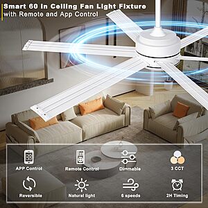 Ohniyou 60" Industrial Ceiling Fan with Light for Patio, Porch, Living Room $99.52