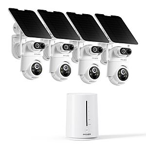 PIOJER Solar Security Camera Wireless Outdoor Dual-Lens 2K(2MP Wide-Angle & 2MP PTZ) Cameras System for Home Color Night Vision 32GB Local Storage No Subscription Fee 4Pack $199