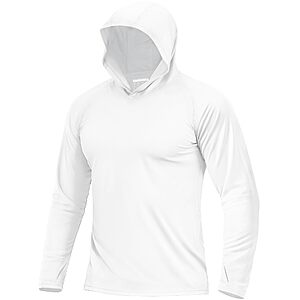 Boladeci SPF Shirts for Men Fishing Hoodie UPF 50 Long Sleeve Swim Shirt Sun Protection with Hood UV Summer Water Rash Guard Tops White L $9.98