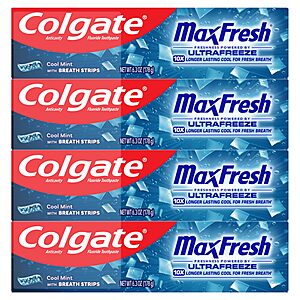 [S&S, AC] $7.99: Colgate MaxFresh Cool Mint Toothpaste Pack, 4 Pack, 6.3 oz