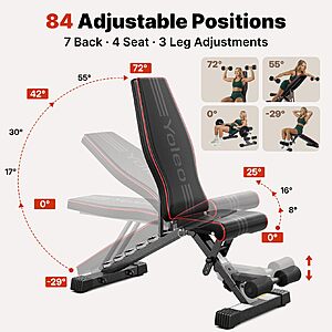 $37.74 FS AC Amz: YOLEO Adjustable Weight Bench for Home Gym, ASTM-Certified 827LBS, 98% Pre-Assembled, Foldable Gym Bench with 84 Positions