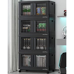 4-Tier BROVIEW 400Qt (100qtx4) Plastic Foldable Storage Bins with Lids & Doors $70 + Free S/H