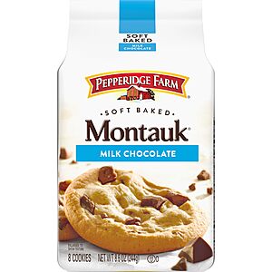 Pepperidge Farm Montauk Soft Baked Milk Chocolate Chunk Cookies, 8.6 Oz Bag (8 Cookies)~$3.39 After Coupon & S&S @ Amazon